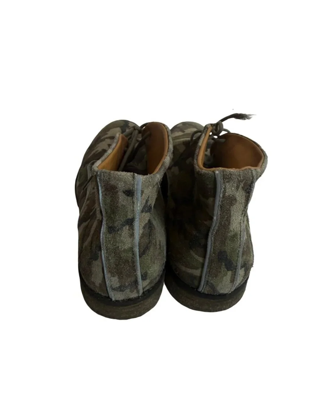 John Fluevog Willy Camo Suede Chukka Boots Lace-Up Purple Tongue Size 10.5 US
